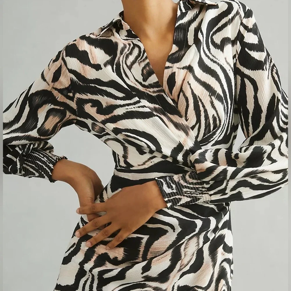 Anthropologie Zebra Print Wrap Dress Size 10 - Picture 1 of 6